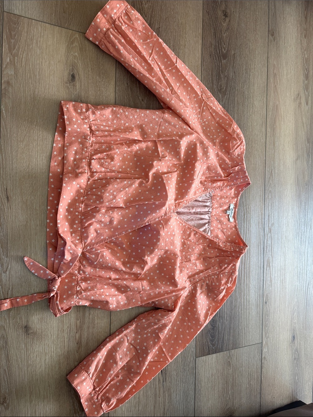 Madewell Pink Star-Print Wrap Cropped Blouse